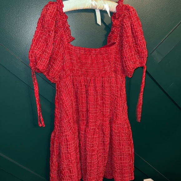 English Factory Textured Red Mini Dress - Picture 2 of 5